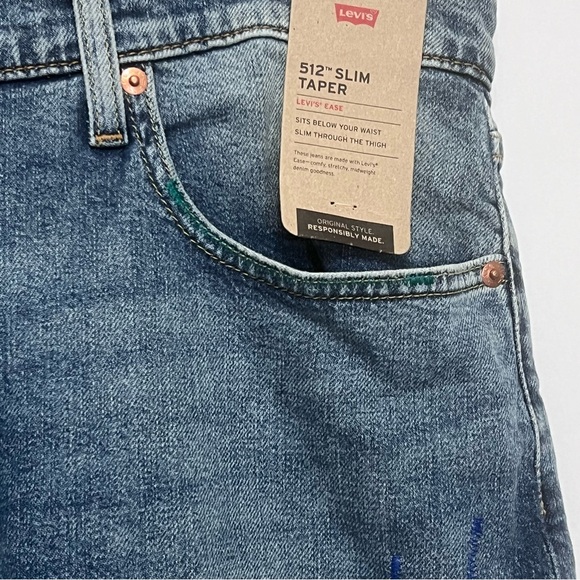 Levis 512 Slim Taper Denim Stretch Jean Distressed Torn Stitch Color - Picture 3 of 7